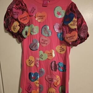 QUEEN OF SPARKLES Pink Sequin Heart Dress